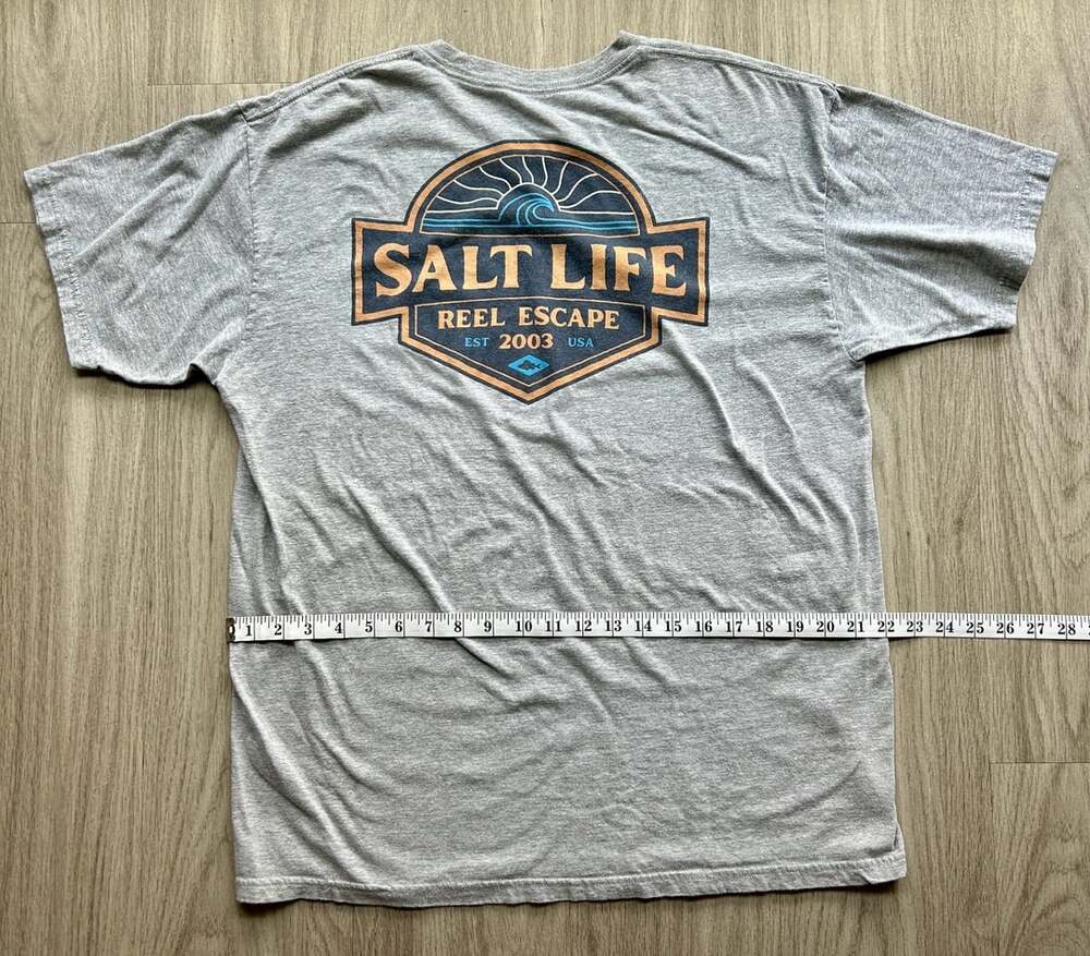 Salt Life Reel Escape T-Shirt Size L Gray Graphic